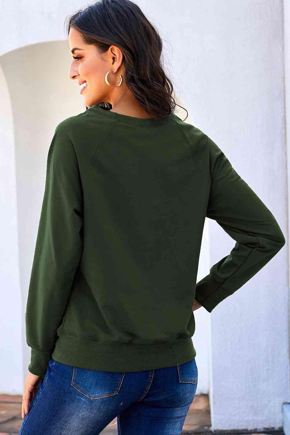 Round Neck Raglan Sleeve Exposed Seam Sweatshirt - Immenzive