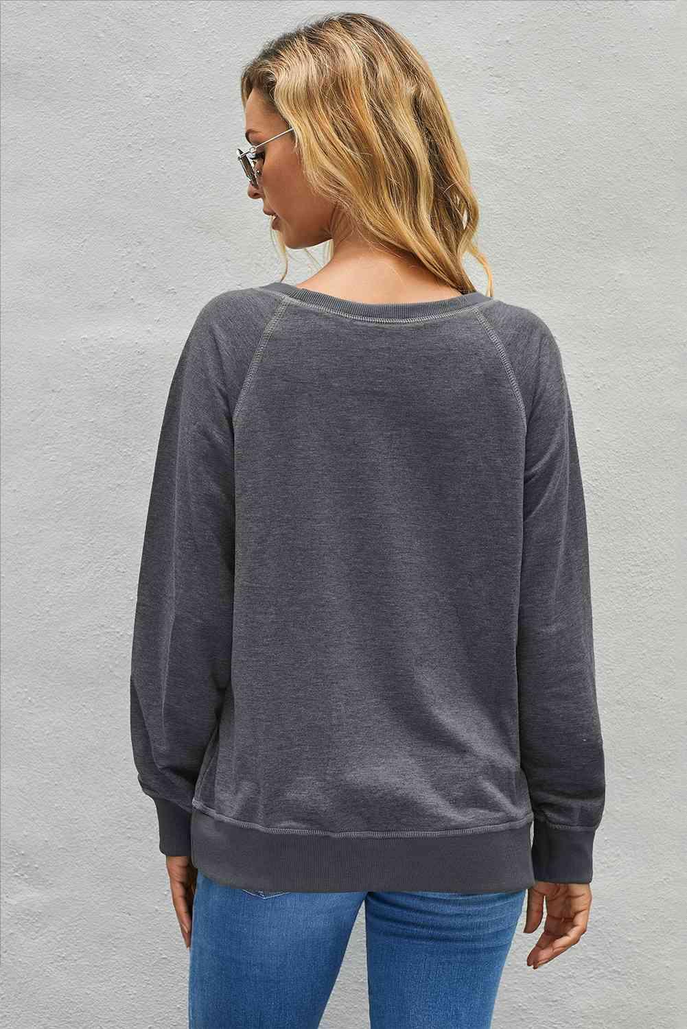 Round Neck Raglan Sleeve Exposed Seam Sweatshirt - Immenzive