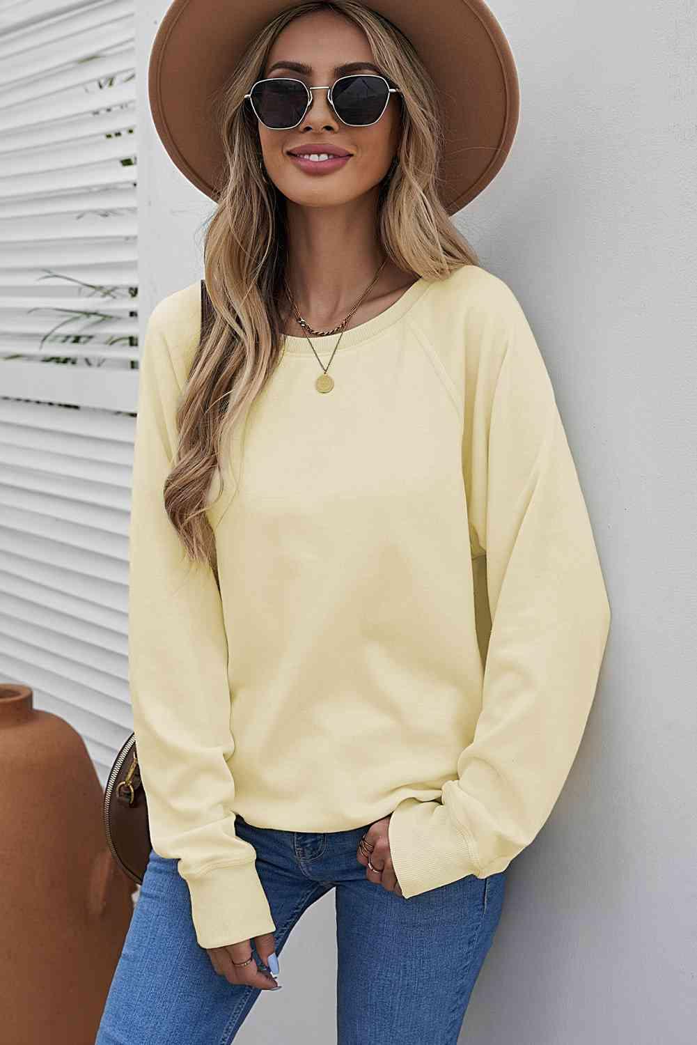 Round Neck Raglan Sleeve Exposed Seam Sweatshirt - Immenzive
