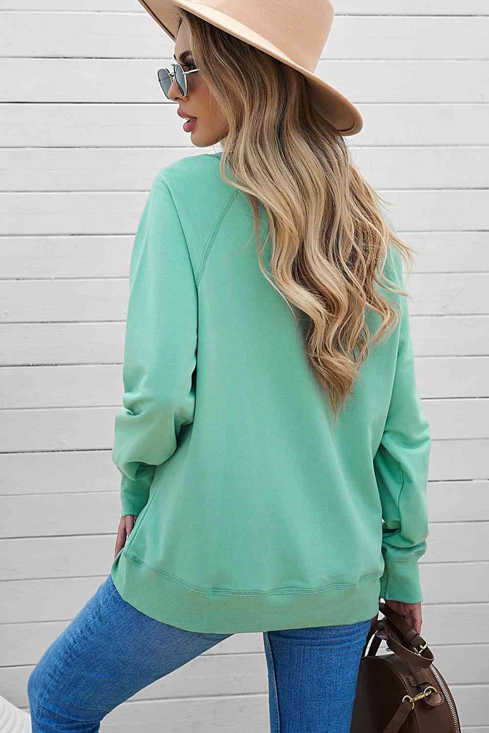 Round Neck Raglan Sleeve Exposed Seam Sweatshirt - Immenzive