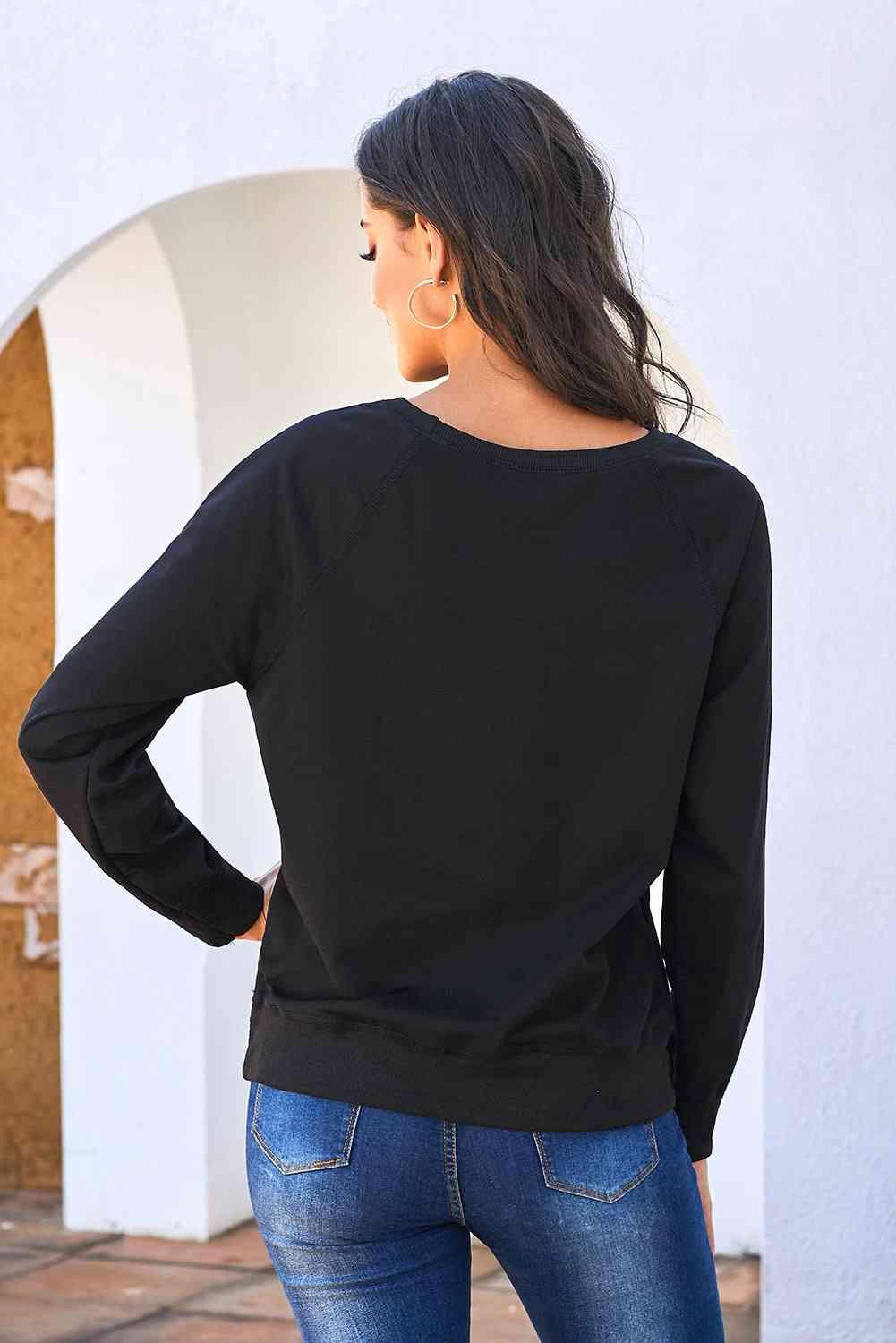 Round Neck Raglan Sleeve Exposed Seam Sweatshirt - Immenzive
