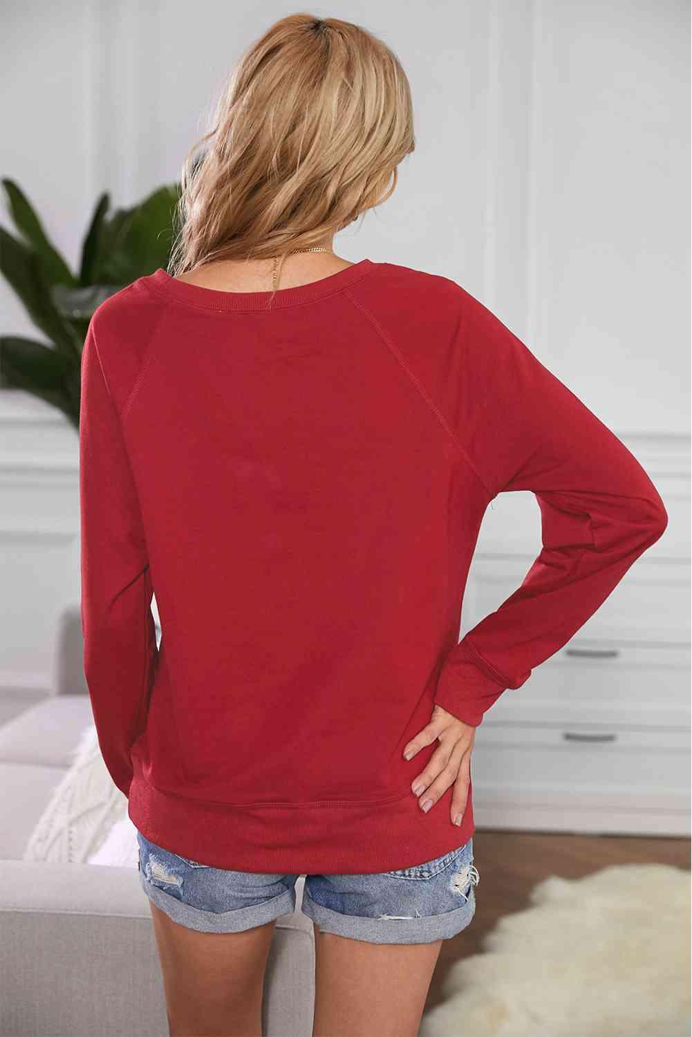Round Neck Raglan Sleeve Exposed Seam Sweatshirt - Immenzive
