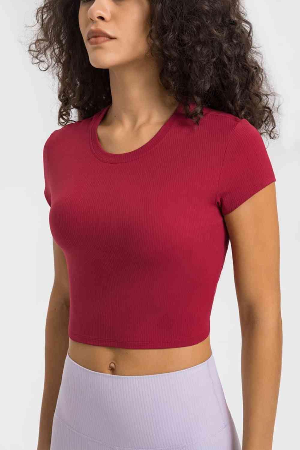 Round Neck Short Sleeve Cropped Sports T-Shirt - Immenzive
