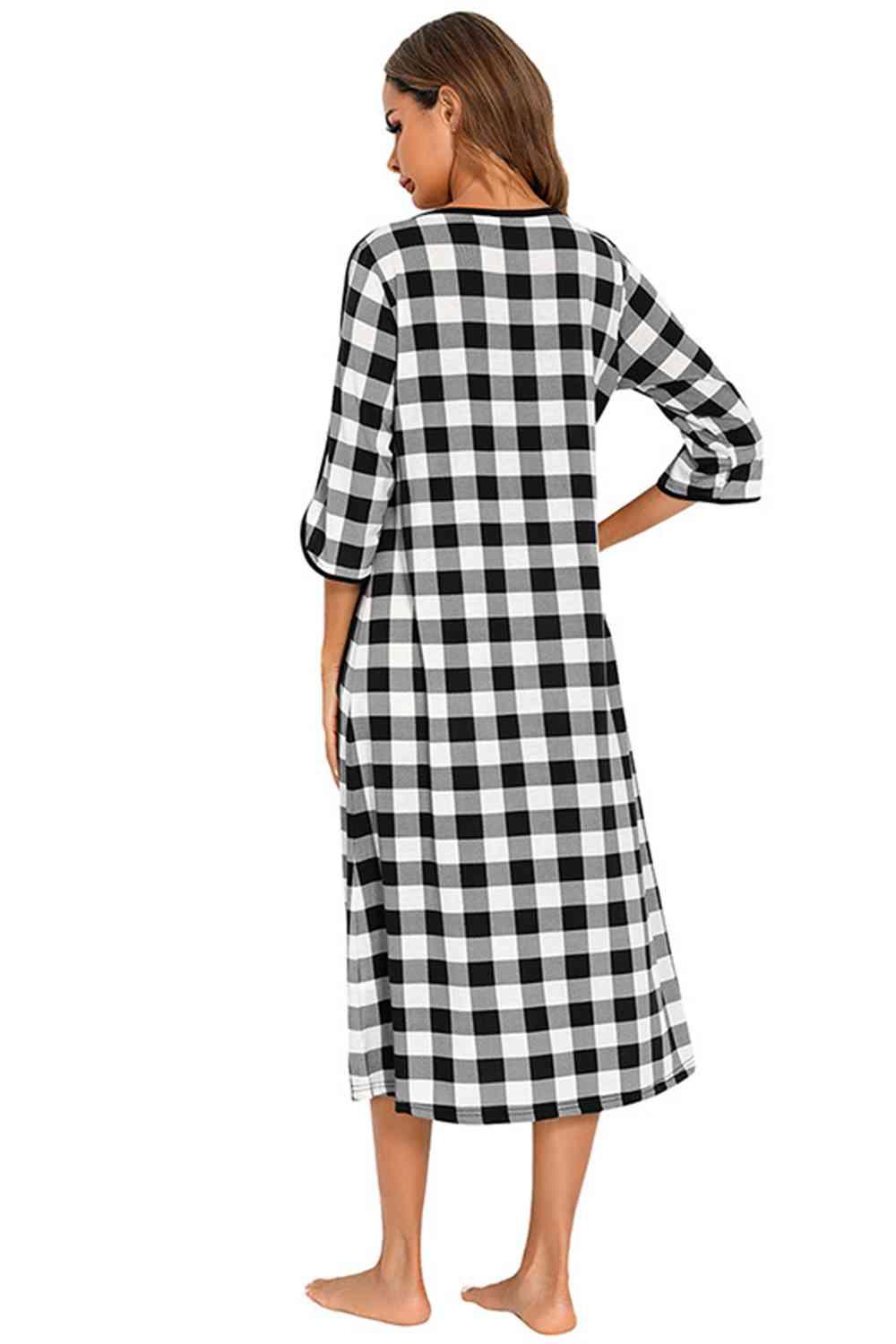 Round Neck Three-Quarter Sleeve Midi Night Dress - Immenzive