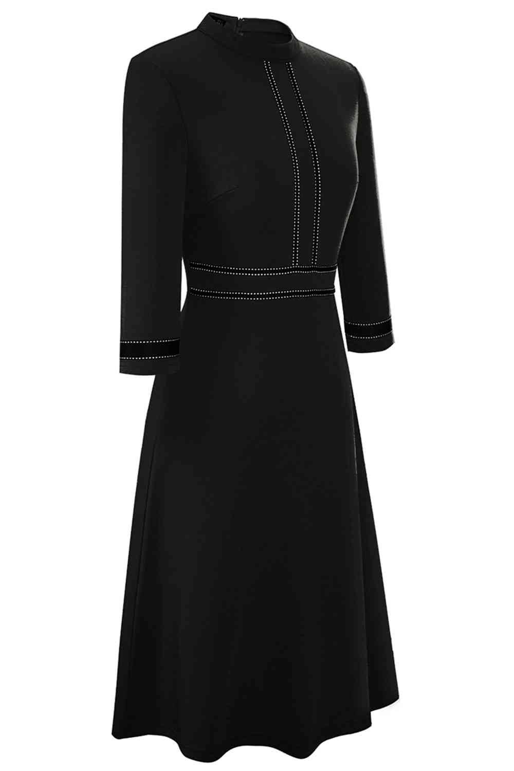 Round Neck Three-Quater Sleeve Dress - Immenzive