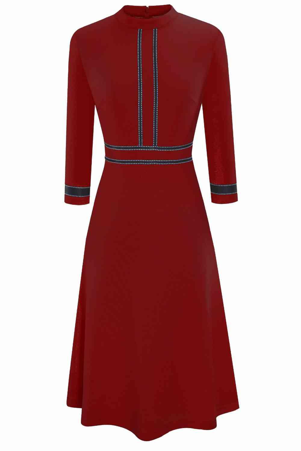 Round Neck Three-Quater Sleeve Dress - Immenzive