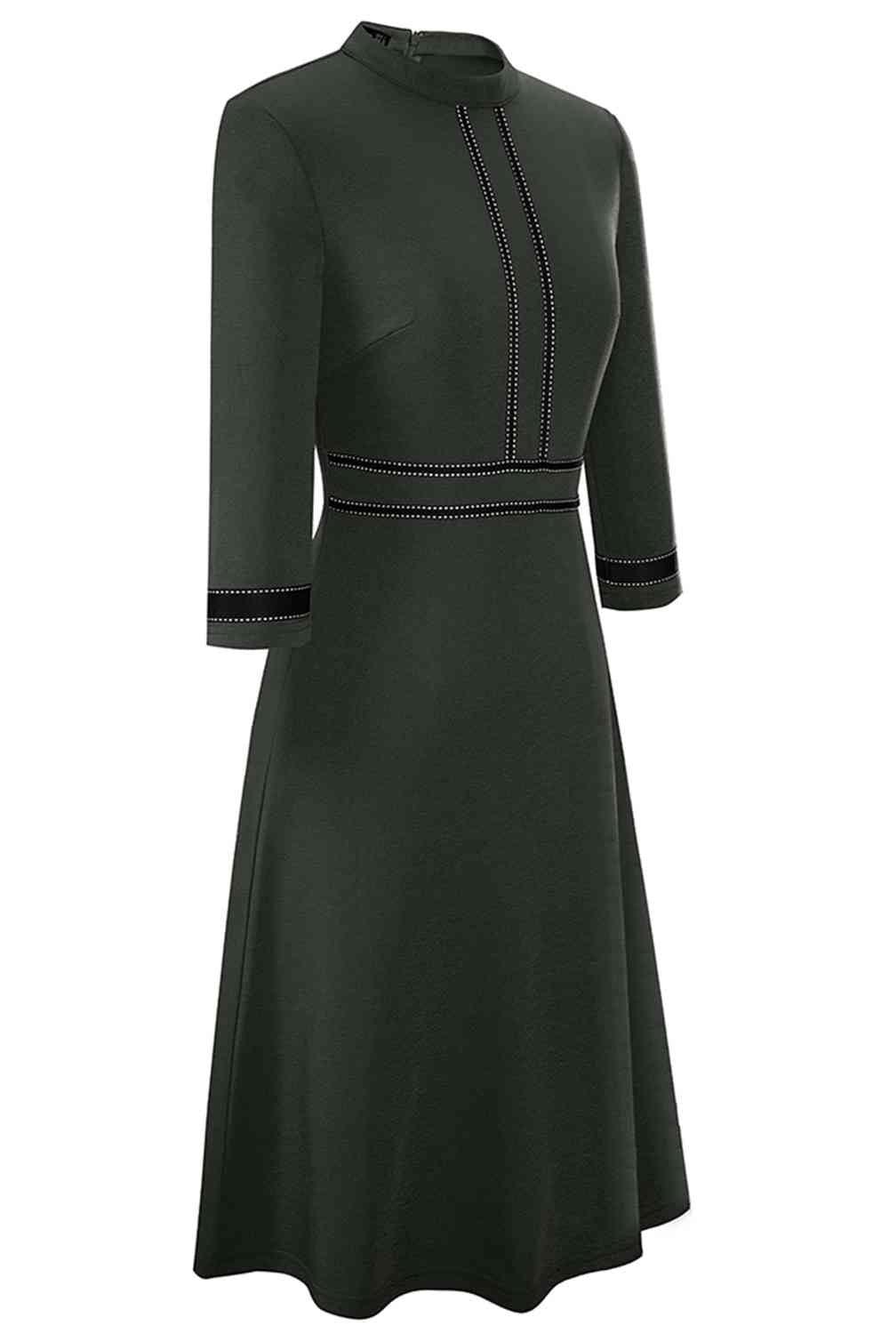 Round Neck Three-Quater Sleeve Dress - Immenzive