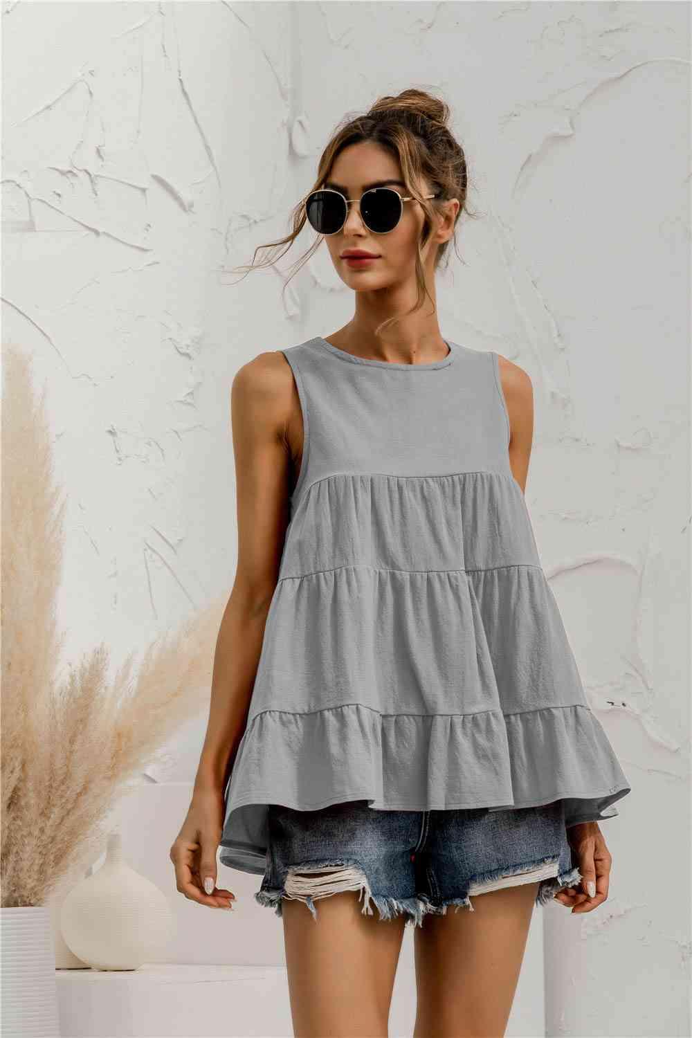 Round Neck Tiered Tank - Immenzive