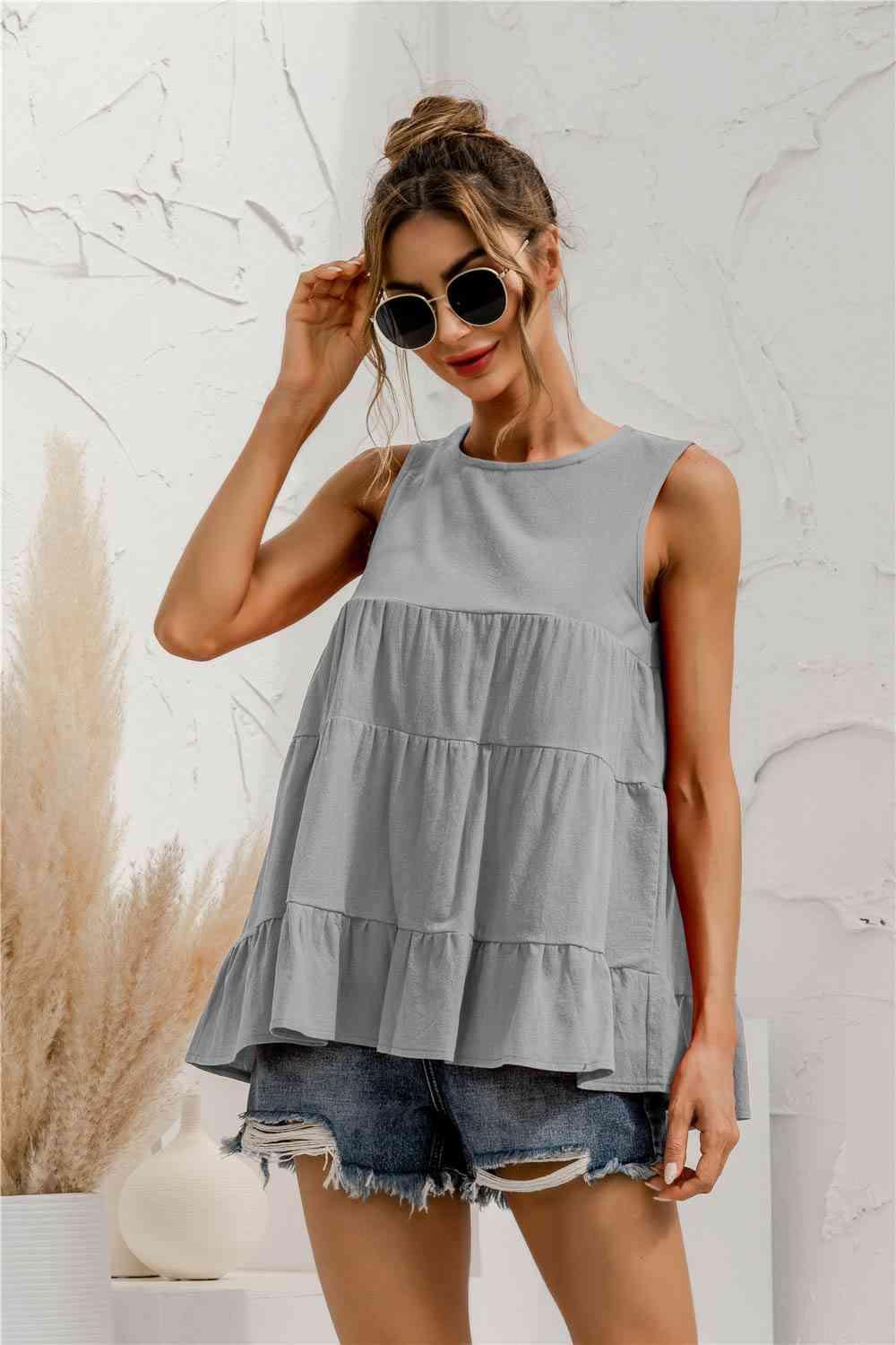 Round Neck Tiered Tank - Immenzive