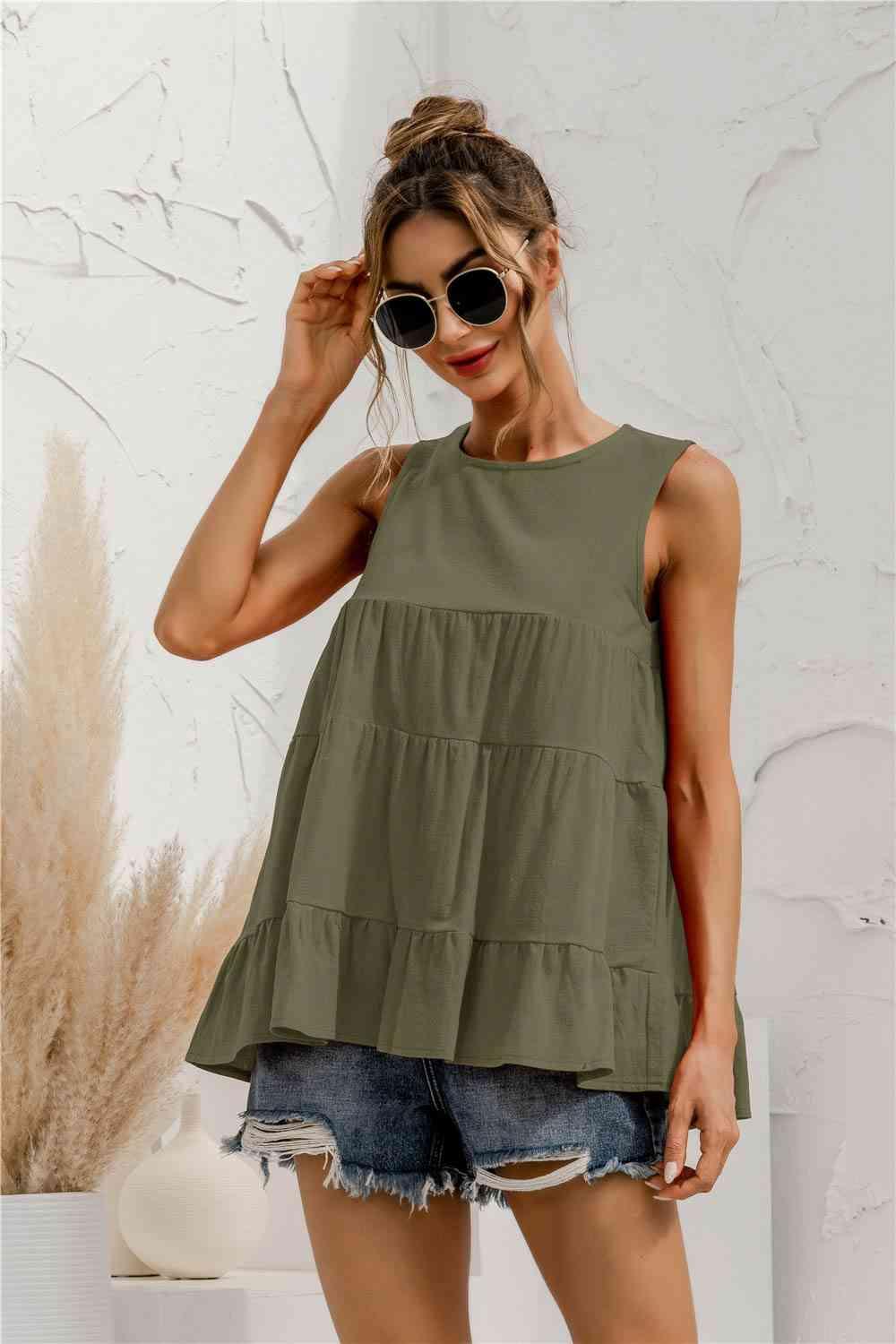 Round Neck Tiered Tank - Immenzive