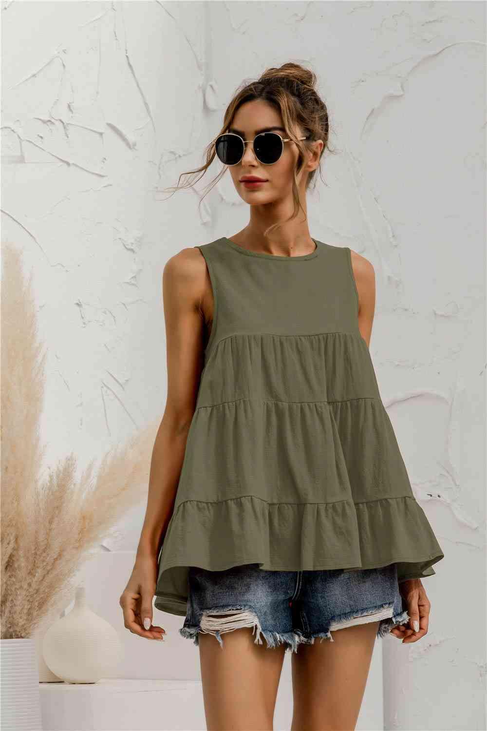 Round Neck Tiered Tank - Immenzive