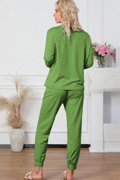 Round Neck Top and Drawstring Pants Lounge Set - Immenzive