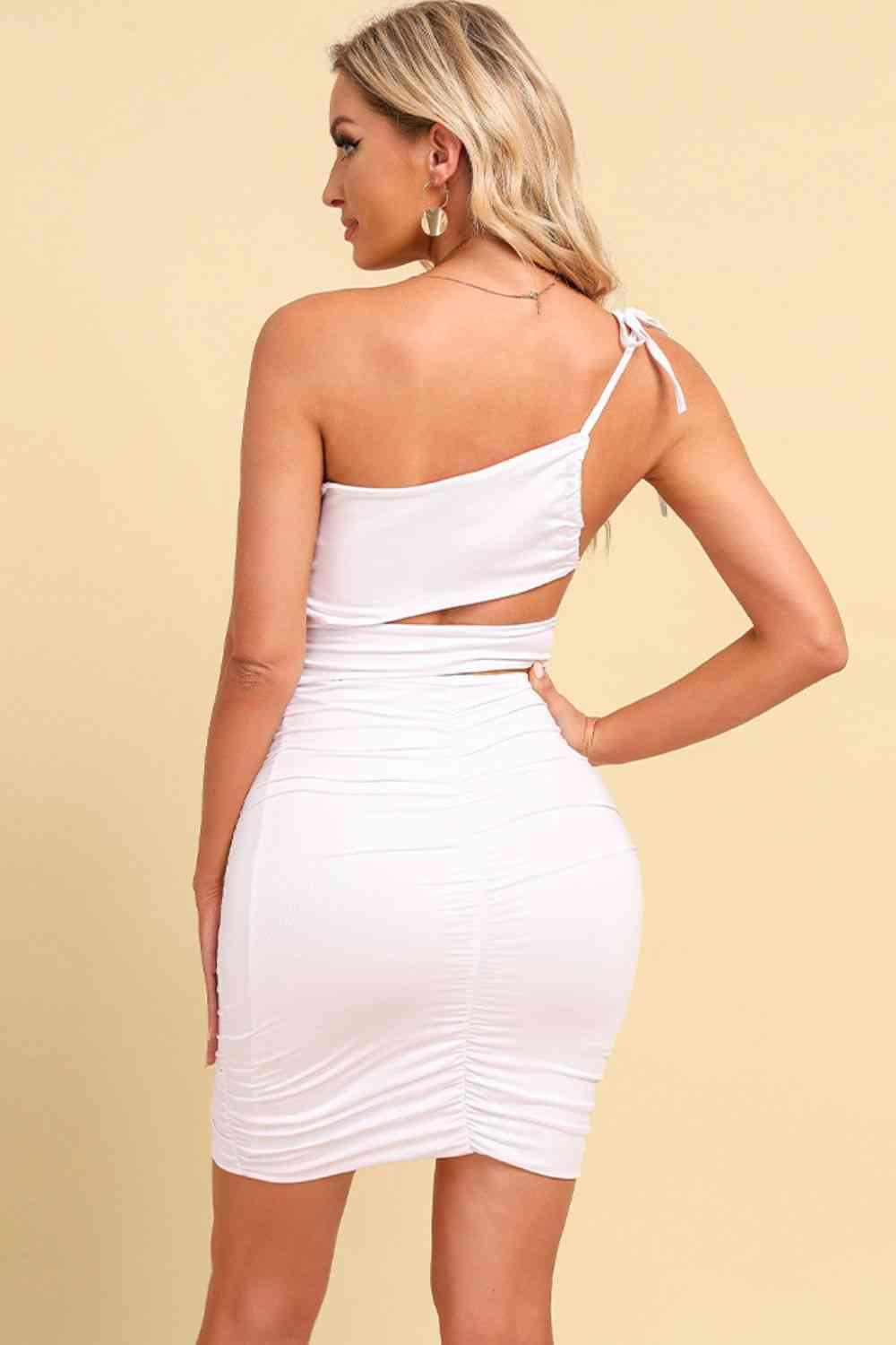 Ruched Cutout One-Shoulder Bodycon Dress - Immenzive