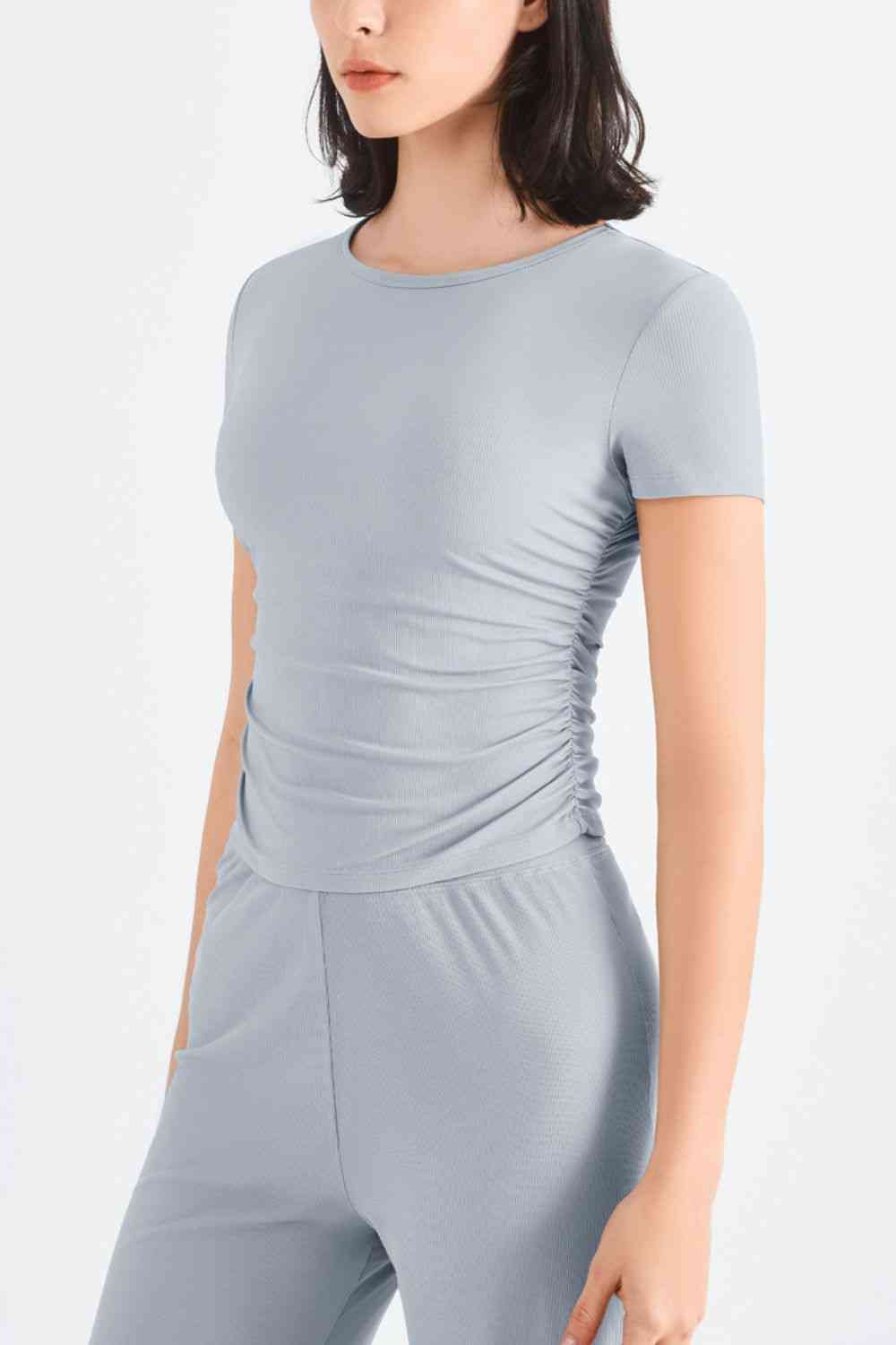 Ruched Round Neck Sports Top - Immenzive