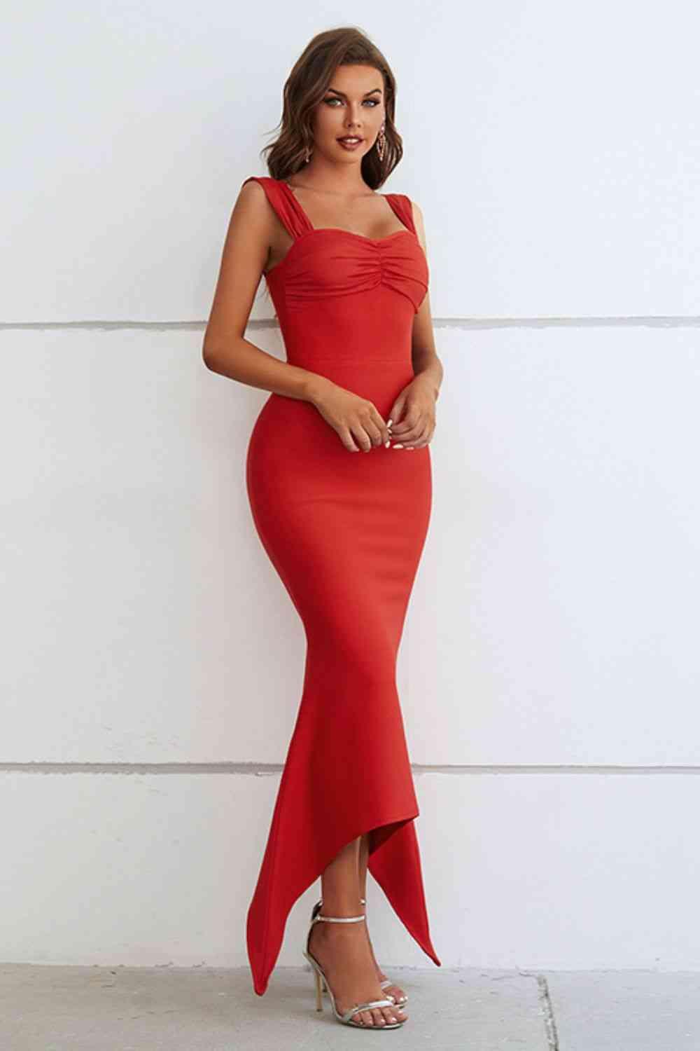 Ruched Sweetheart Neck Hem Detail Dress - Immenzive