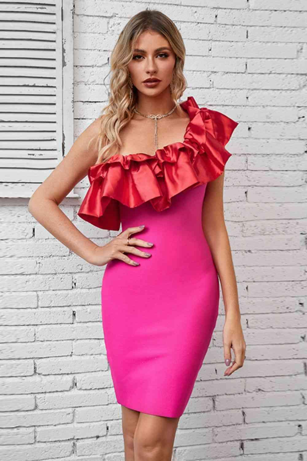 Ruffled One-Shoulder Bodycon Dress - Immenzive