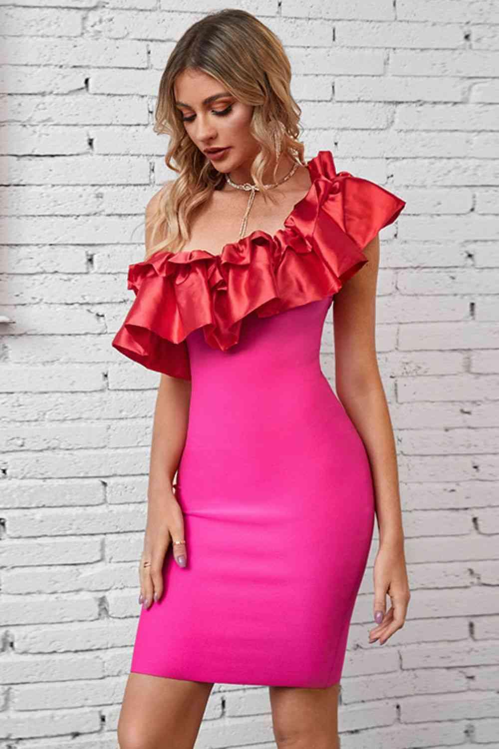 Ruffled One-Shoulder Bodycon Dress - Immenzive