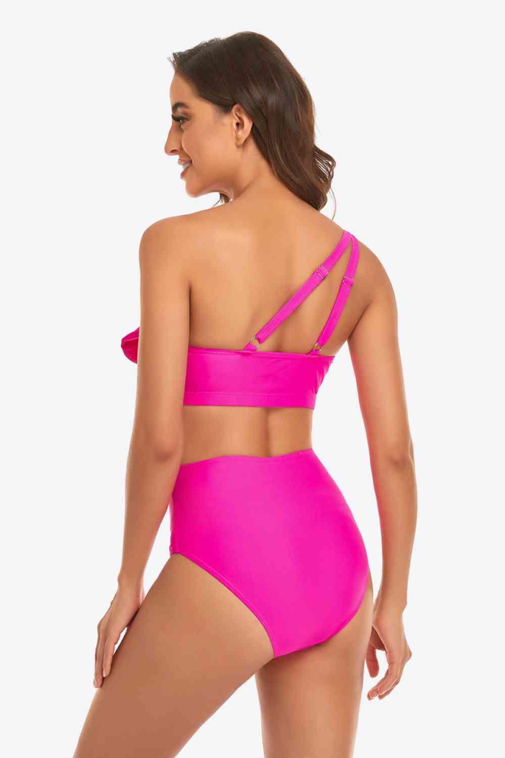 Ruffled One-Shoulder Buckled Bikini Set - Immenzive