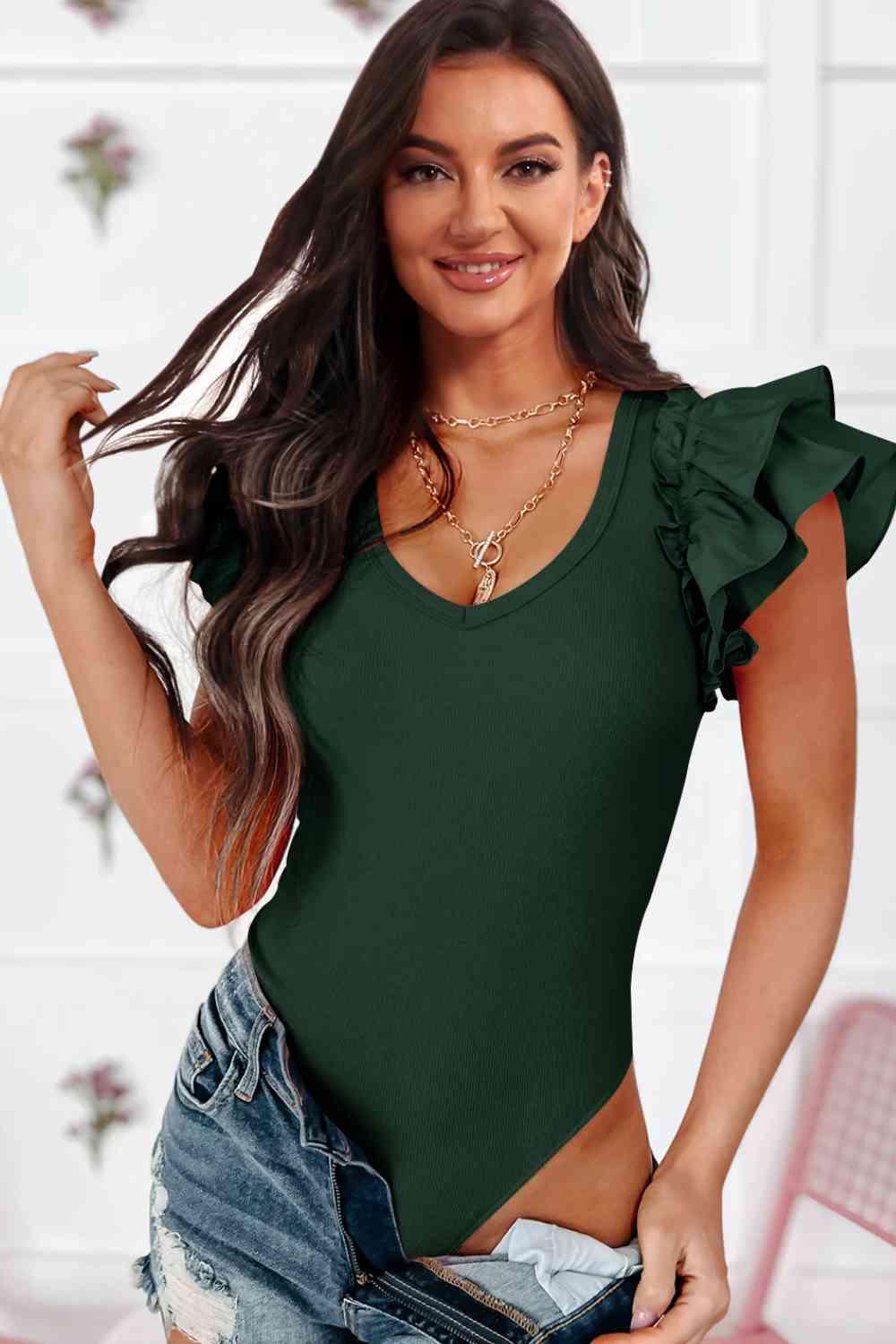 Ruffled Plunge Bodysuit - Immenzive