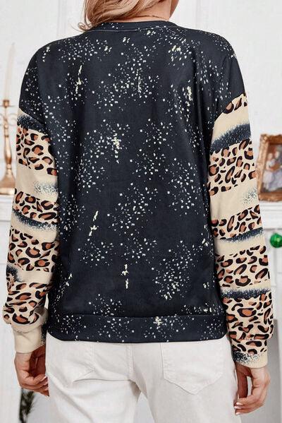 Santa Graphic Leopard Dropped Shoulder Sweatshirt - Immenzive