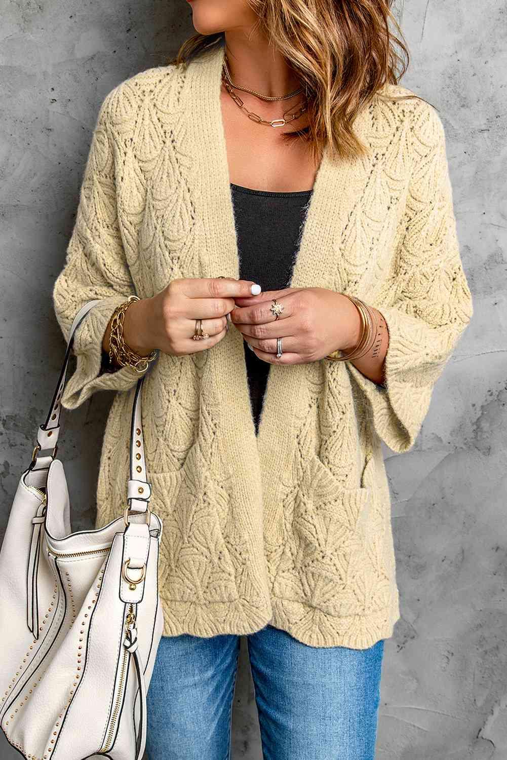Scalloped Hem Open Front Cardigan - Immenzive