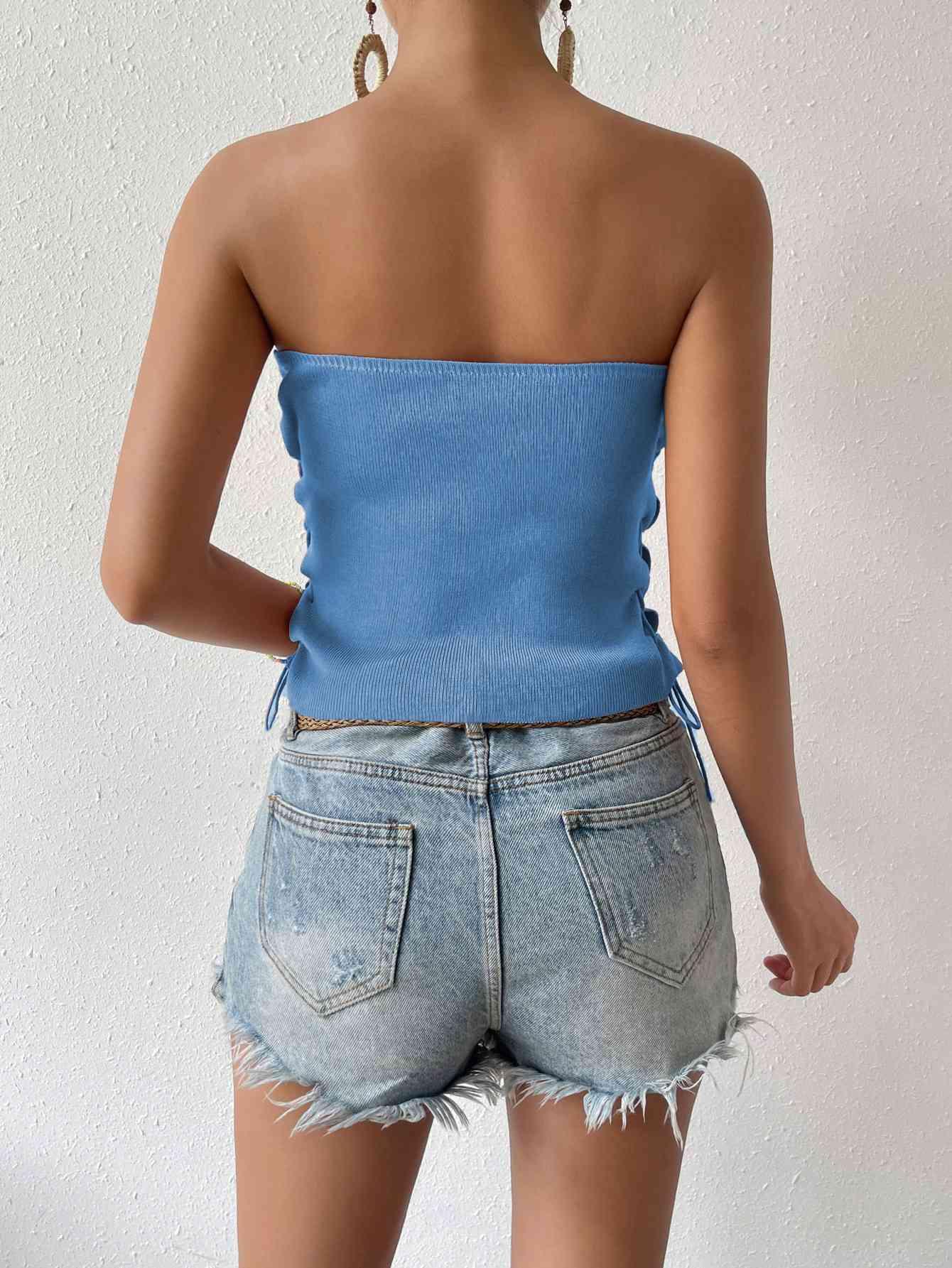 Seam Detail Lace-Up Tube Top - Immenzive