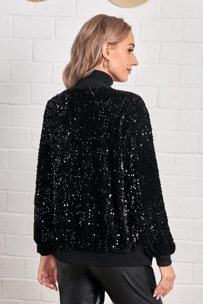 Sequin Baseball Collar Zip Up Jacket - Immenzive