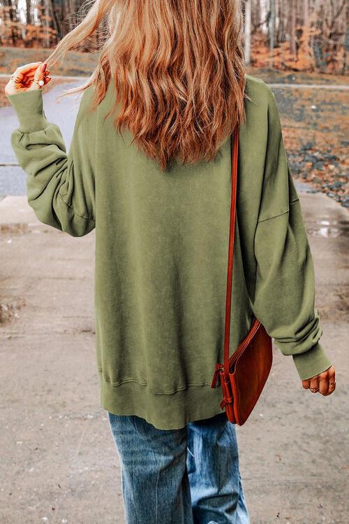 Sequin Candy Cane Round Neck Slit Sweatshirt - Immenzive