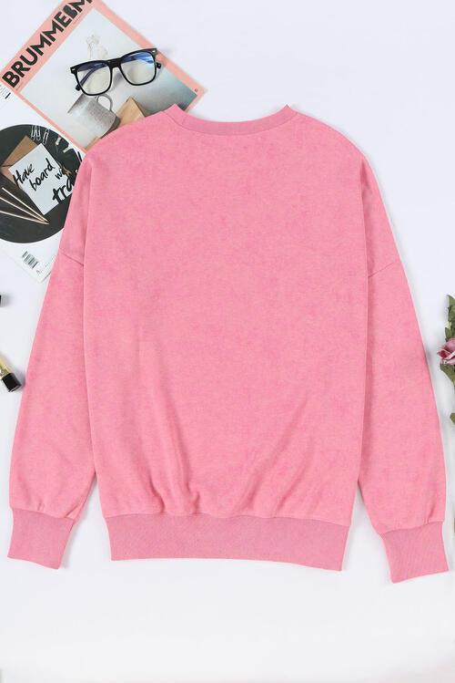 Sequin Candy Cane Round Neck Slit Sweatshirt - Immenzive