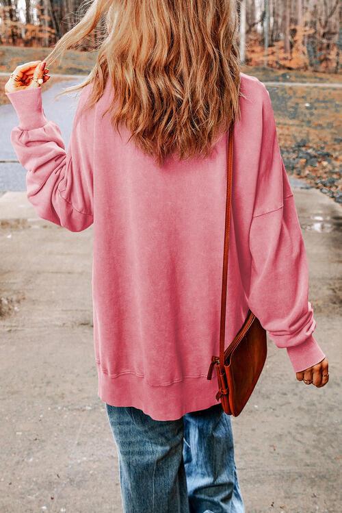 Sequin Candy Cane Round Neck Slit Sweatshirt - Immenzive