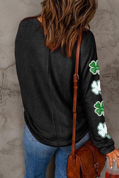 Sequin Lucky Clover Round Neck Sweatshirt - Immenzive