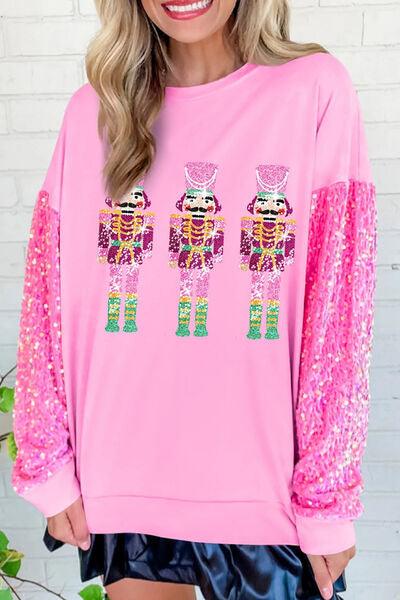 Sequin Nutcracker Round Neck Sweatshirt - Immenzive