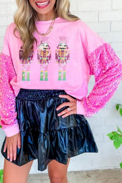 Sequin Nutcracker Round Neck Sweatshirt - Immenzive