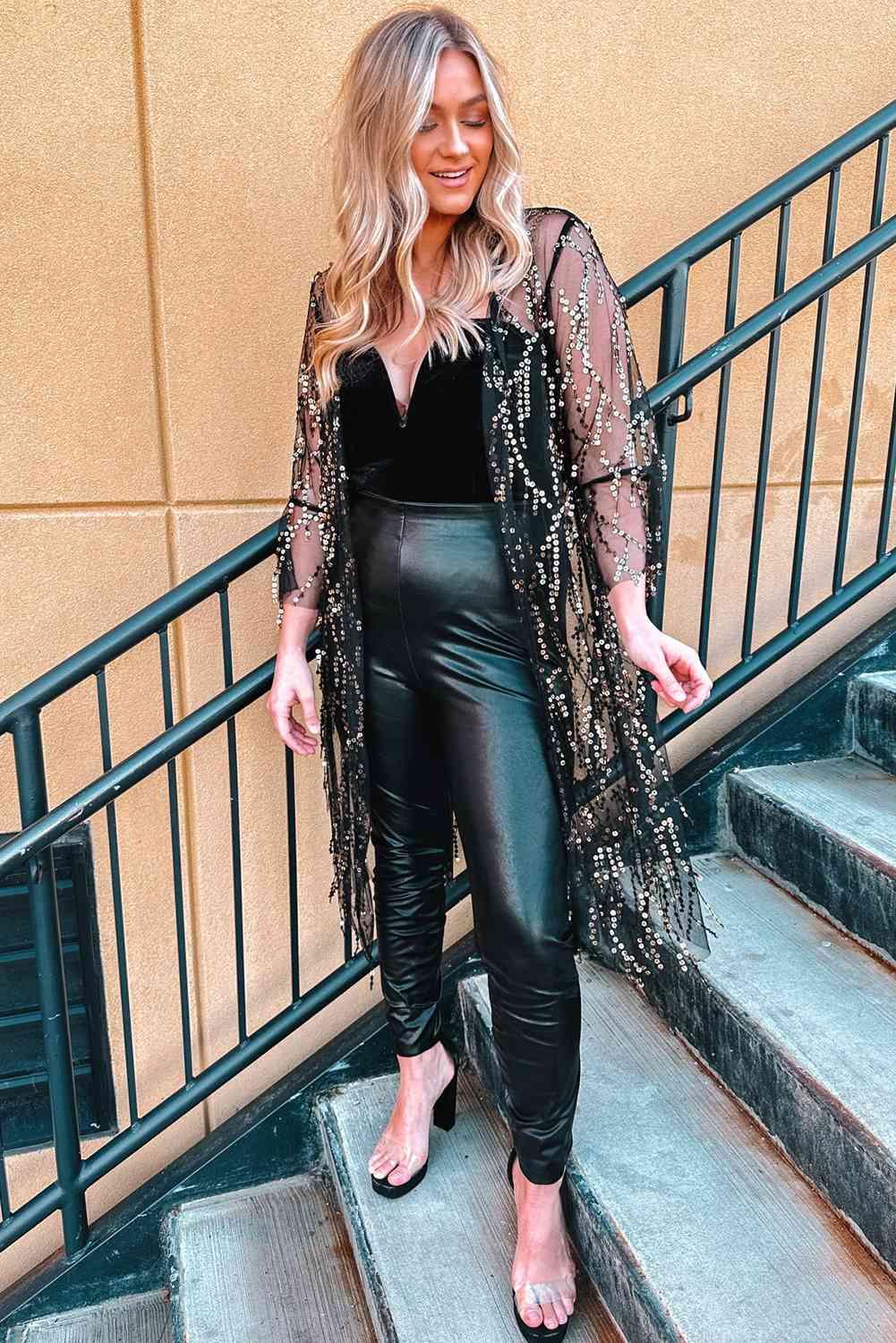 Sequin Open Front Sheer Cardigan - Immenzive