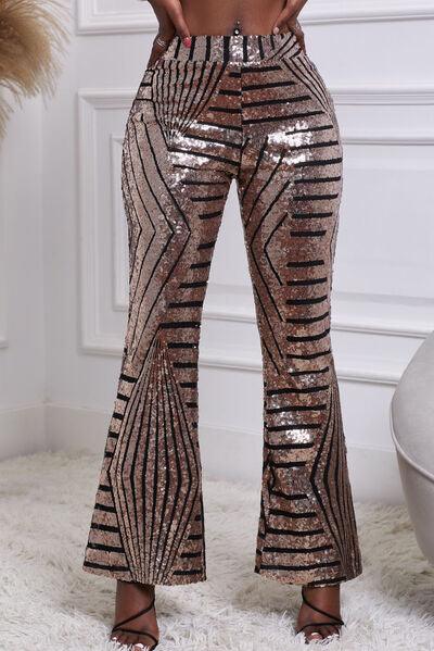 Sequin Striped High Waist Bootcut Pants - Immenzive