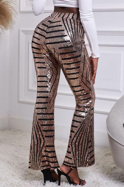 Sequin Striped High Waist Bootcut Pants - Immenzive
