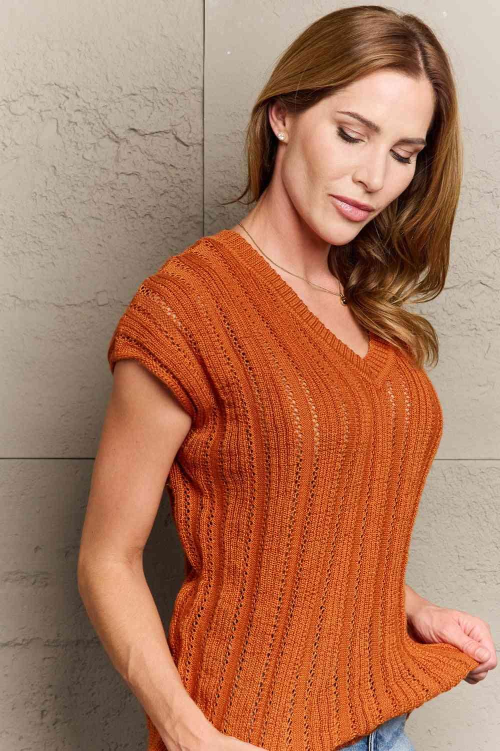 Sew In Love Full Size Preppy Casual Knit Sweater Vest - Immenzive