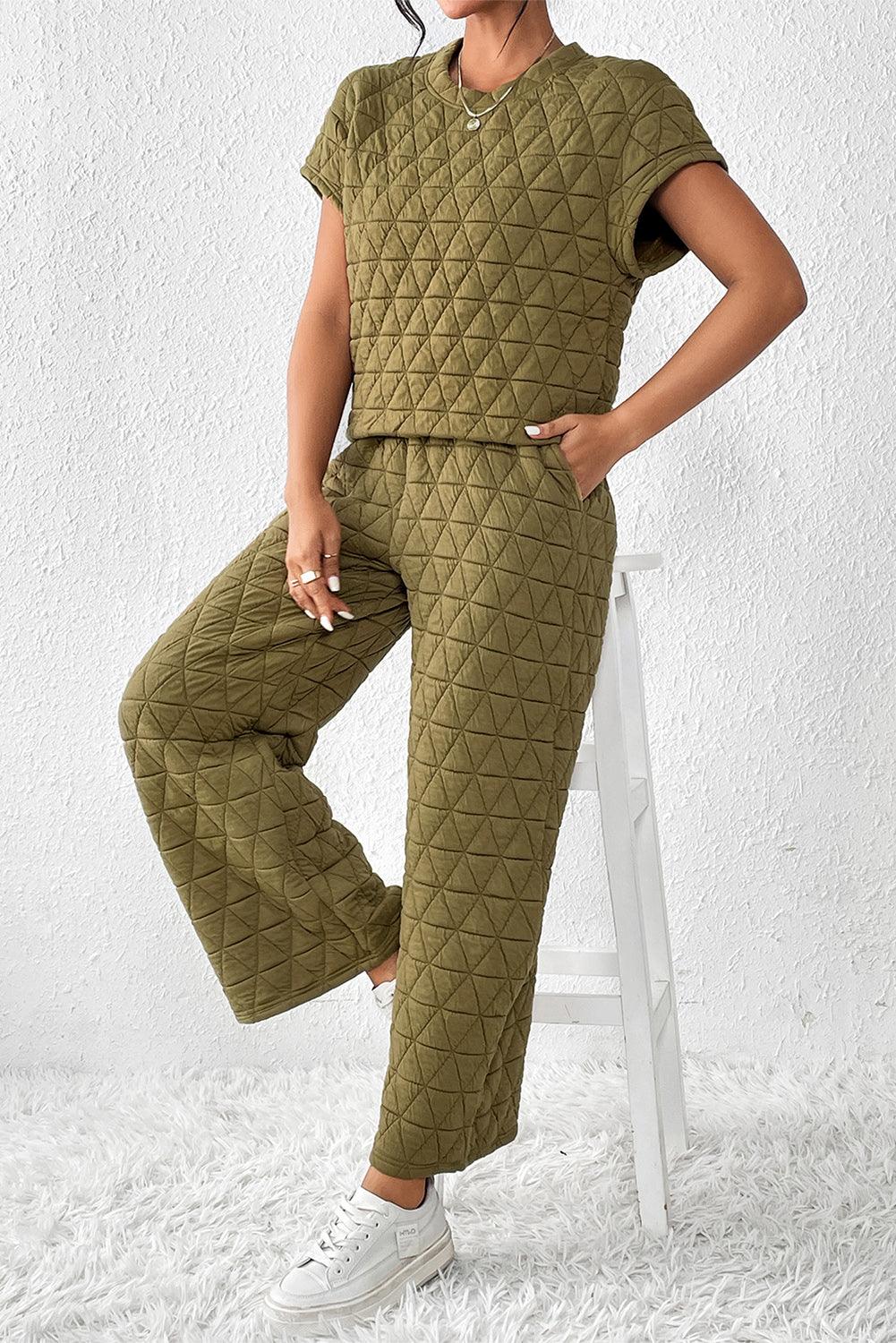 Short Sleeve Top and Pocketed Pants Lounge Set - Immenzive