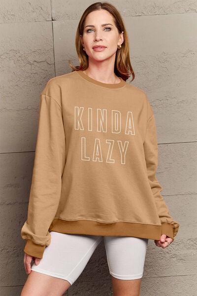Simply Love Full Size KINDA LAZY Round Neck Sweatshirt - Immenzive