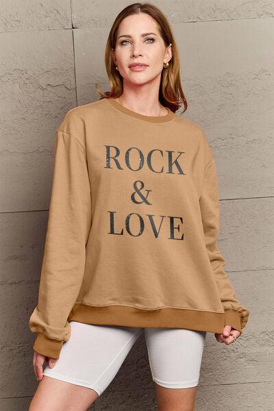 Simply Love Full Size ROCK ＆ LOVE Round Neck Sweatshirt - Immenzive