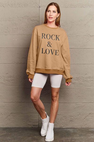 Simply Love Full Size ROCK ＆ LOVE Round Neck Sweatshirt - Immenzive