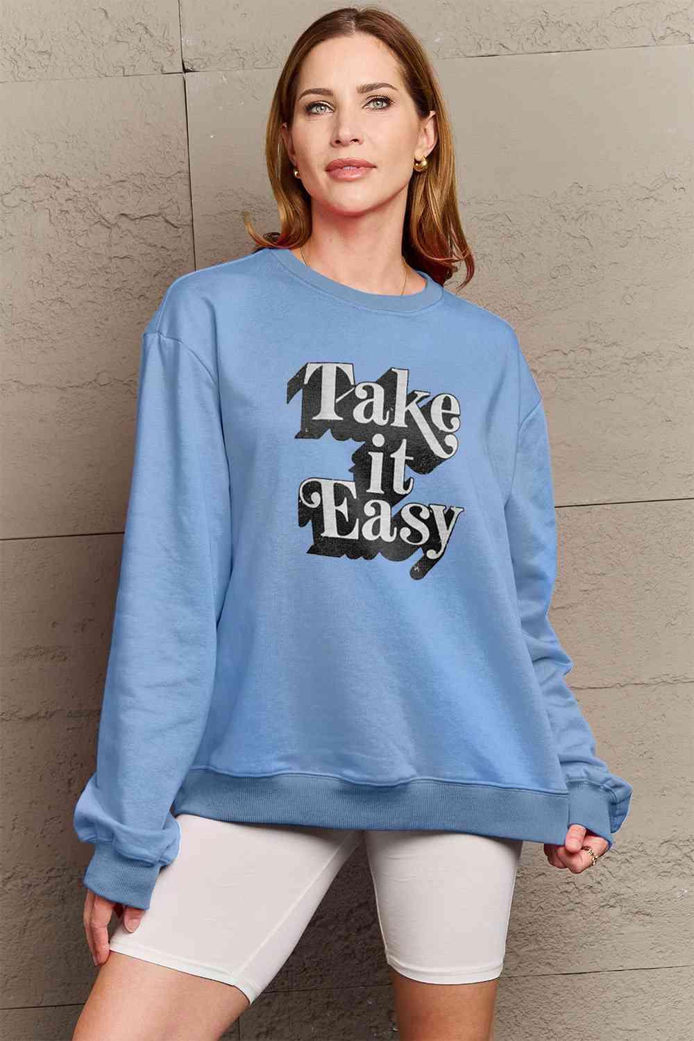 Simply Love Full Size TAKE IT EASY Graphic Sweatshirt - Immenzive