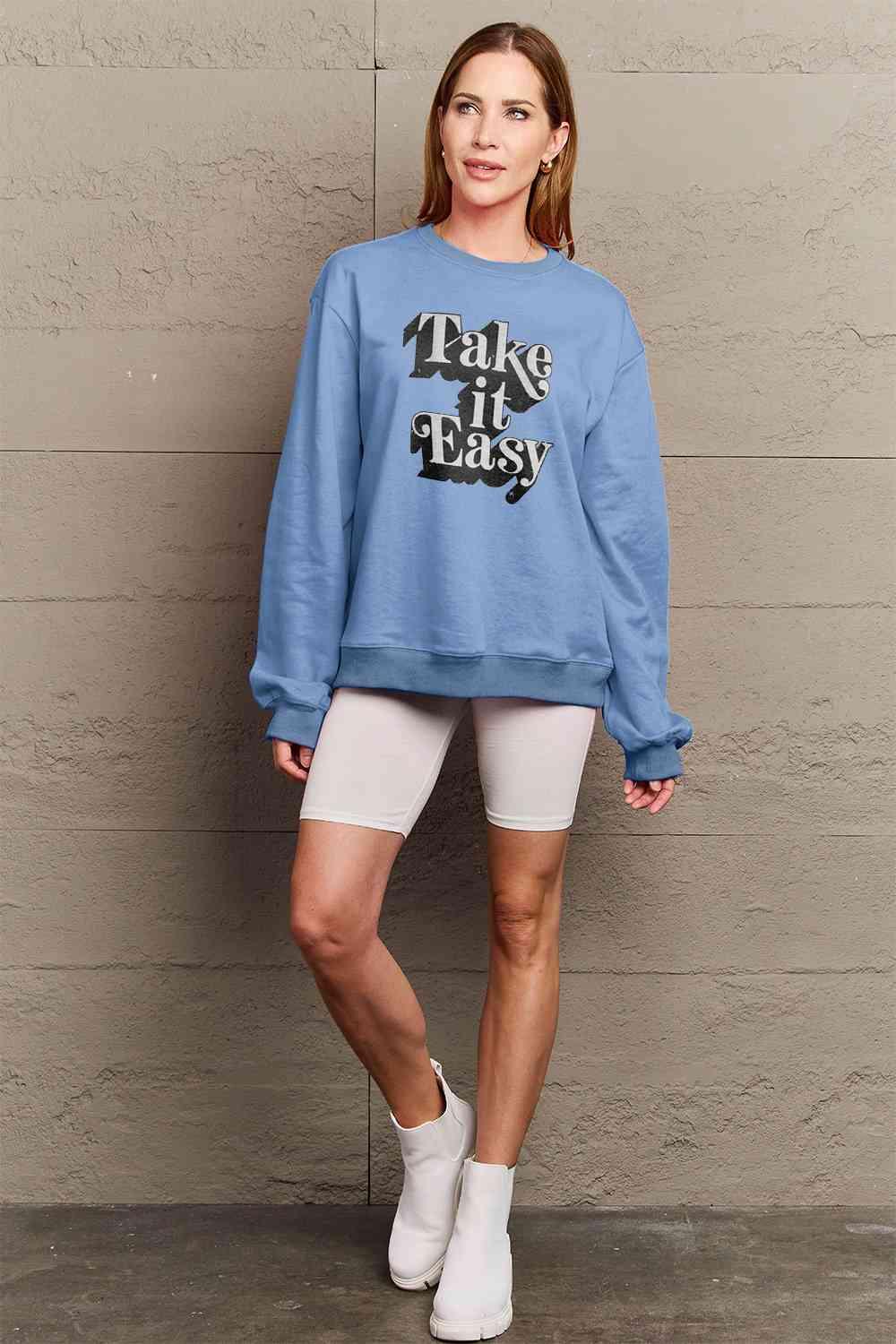 Simply Love Full Size TAKE IT EASY Graphic Sweatshirt - Immenzive