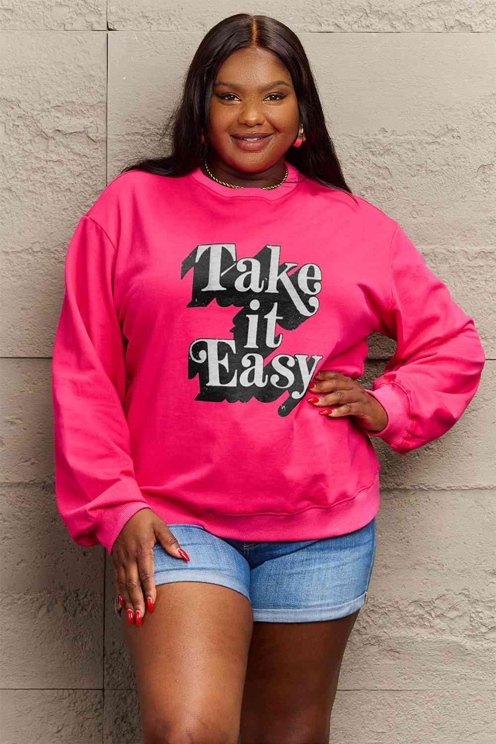 Simply Love Full Size TAKE IT EASY Graphic Sweatshirt - Immenzive