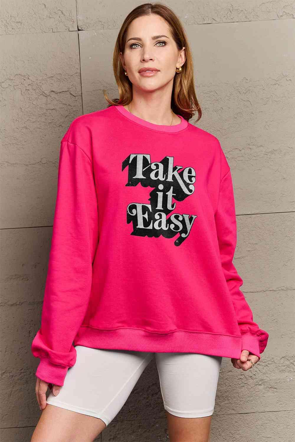 Simply Love Full Size TAKE IT EASY Graphic Sweatshirt - Immenzive