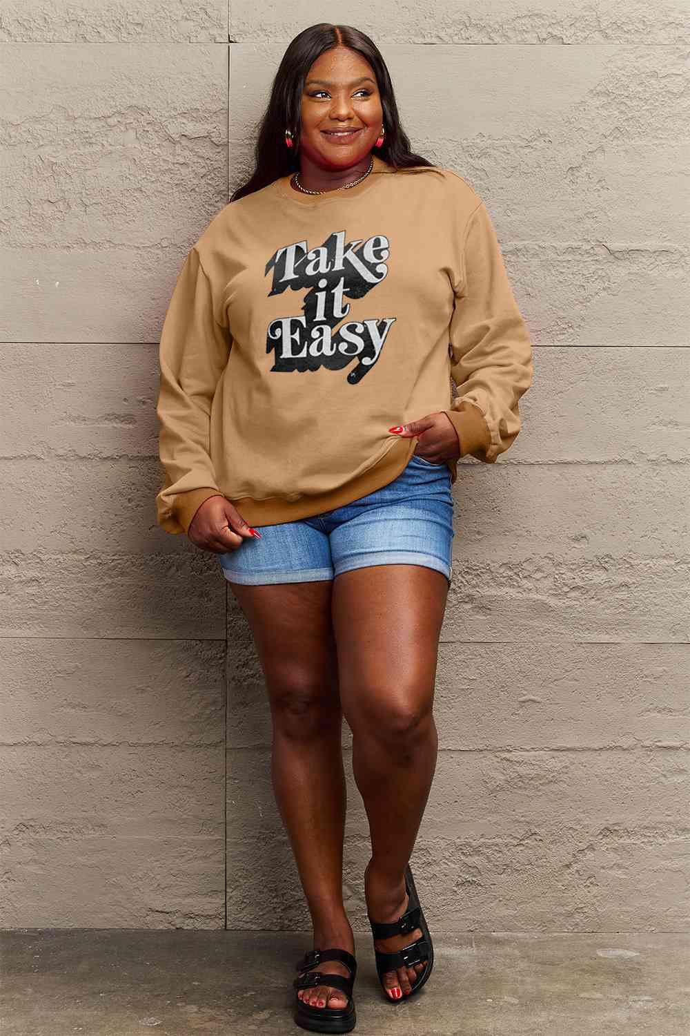 Simply Love Full Size TAKE IT EASY Graphic Sweatshirt - Immenzive