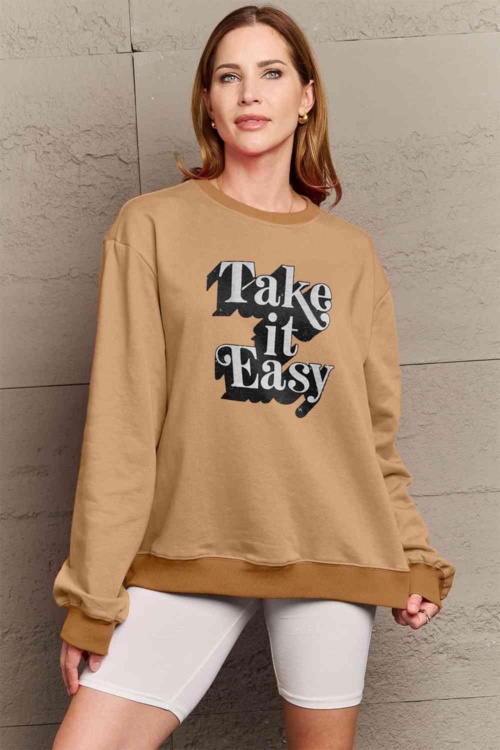 Simply Love Full Size TAKE IT EASY Graphic Sweatshirt - Immenzive