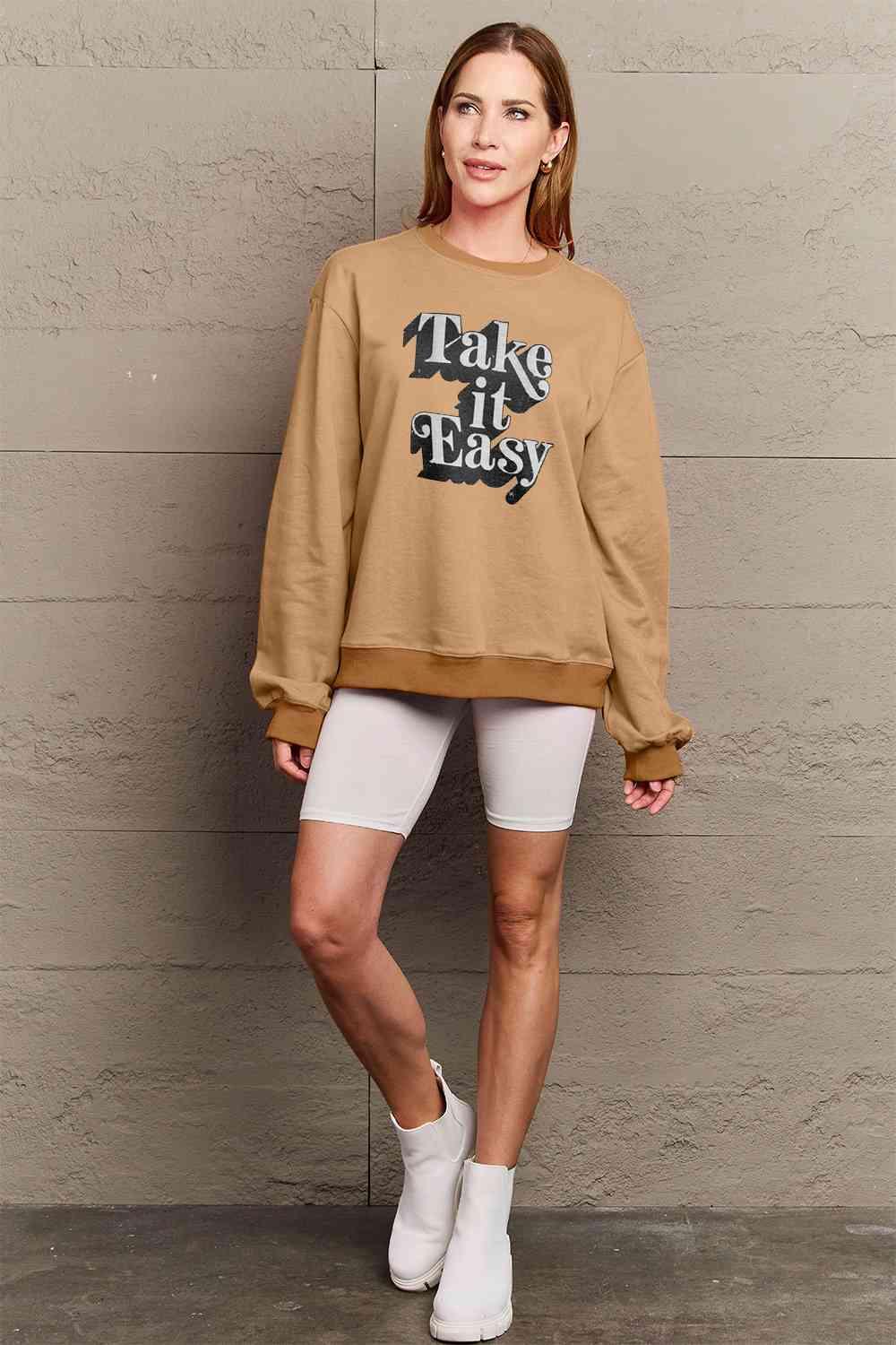 Simply Love Full Size TAKE IT EASY Graphic Sweatshirt - Immenzive