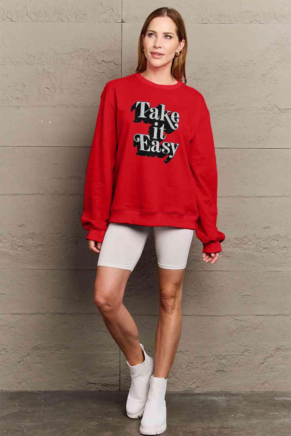 Simply Love Full Size TAKE IT EASY Graphic Sweatshirt - Immenzive