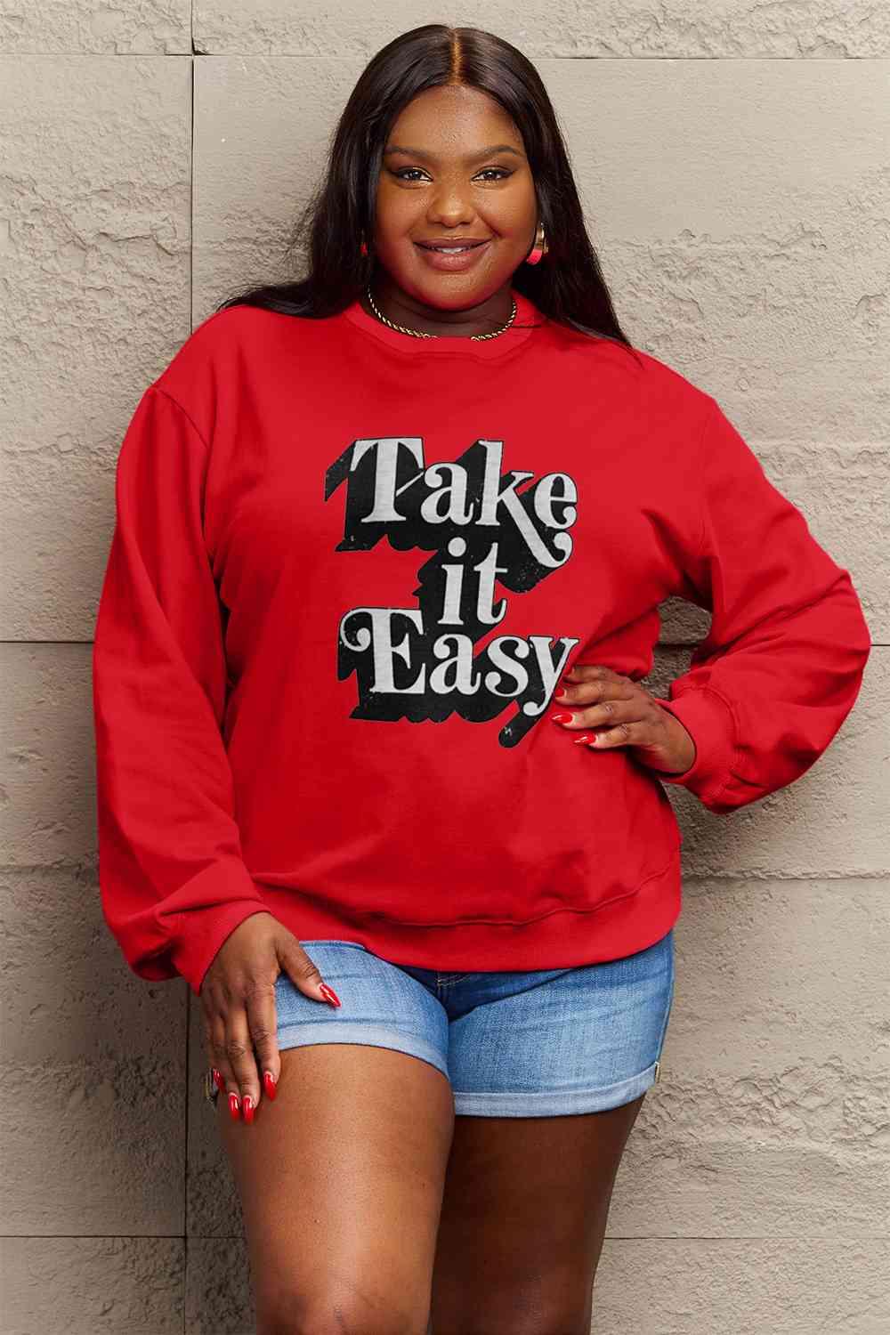 Simply Love Full Size TAKE IT EASY Graphic Sweatshirt - Immenzive